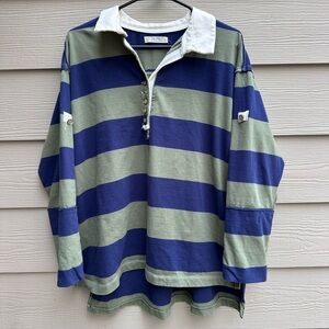 Free People We The Free Peyton Rugby Tee Size Small Stripe Blue Green Oversized